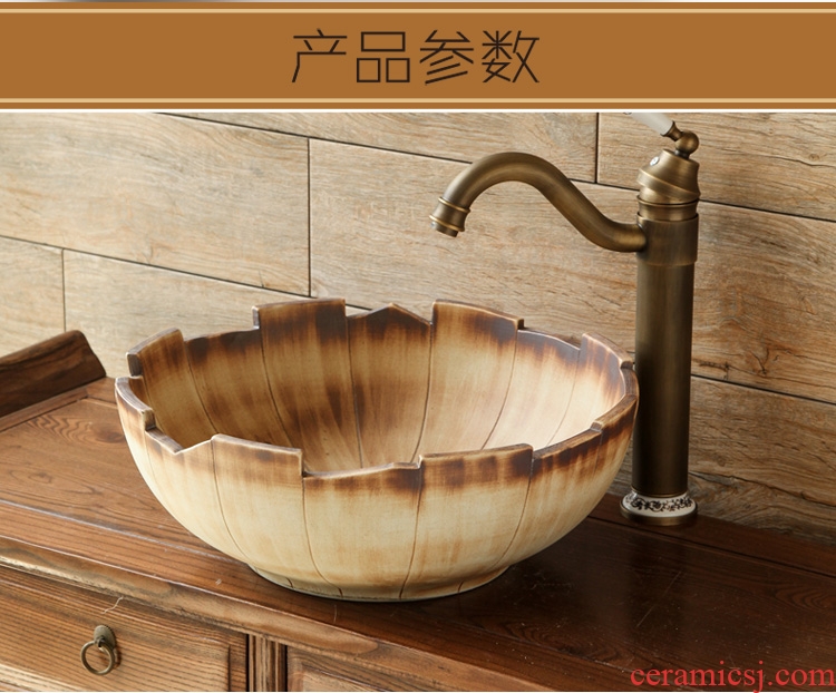 The stage basin round ceramic toilet lavatory basin, art basin wood wind Chinese style of The basin that wash a face to The sink