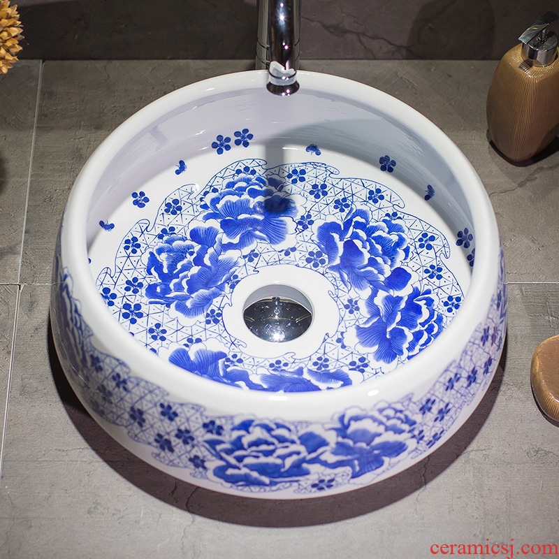 Jingdezhen blue and white porcelain sink basin ceramic art stage basin round toilet lavatory household balcony