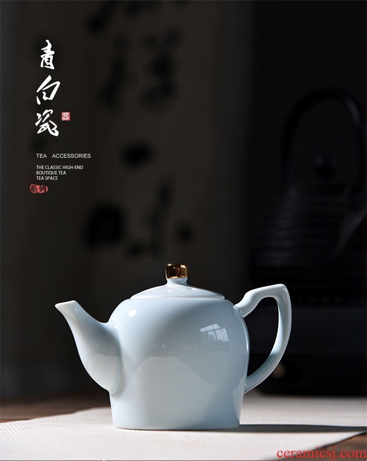 Quiet life jingdezhen Japanese vintage kung fu tea set porcelain handle teapot shadow celadon pot by hand