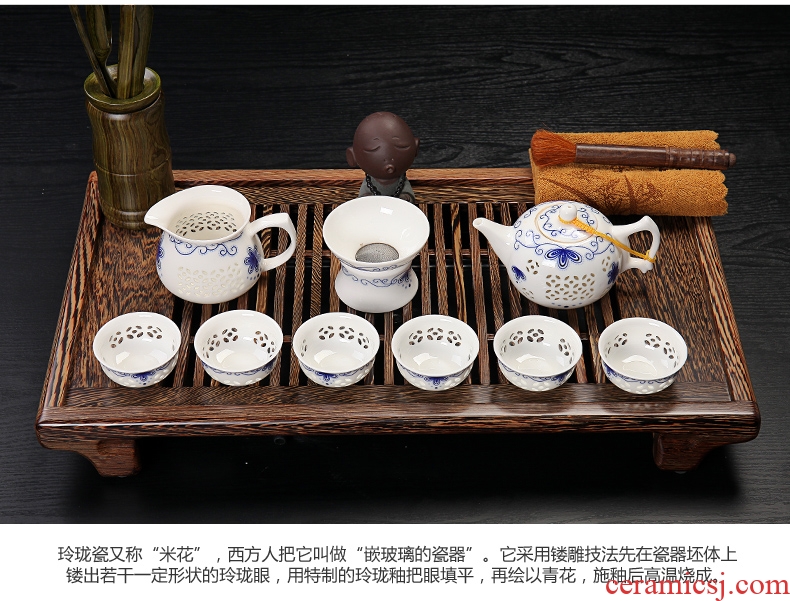 Qin Yi chicken wings wood tea tray tea sea purple sand pottery and porcelain of a complete set of the home of kung fu tea set suit European contracted tea table