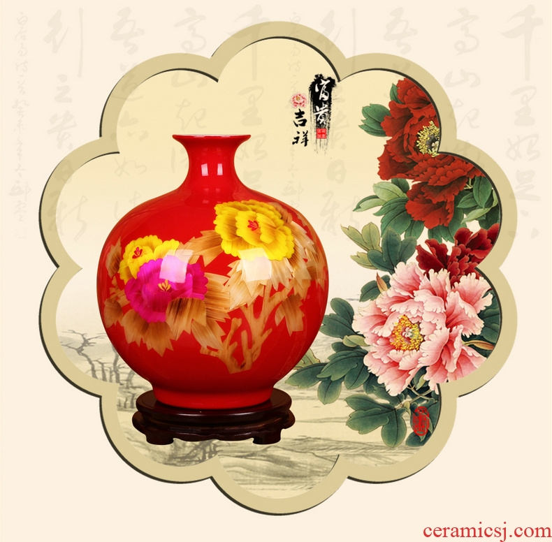 Jingdezhen ceramics vase Chinese red high - grade straw riches and honor peony vase wedding gifts new home furnishing articles