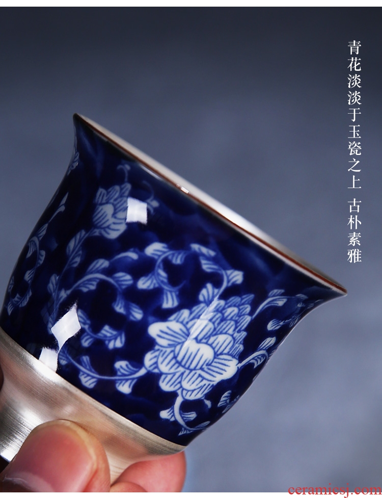 The Product of jingdezhen porcelain remit ji blue glaze tasted silver gilding ceramic cup warm hand cup sample tea cup individual CPU master CPU