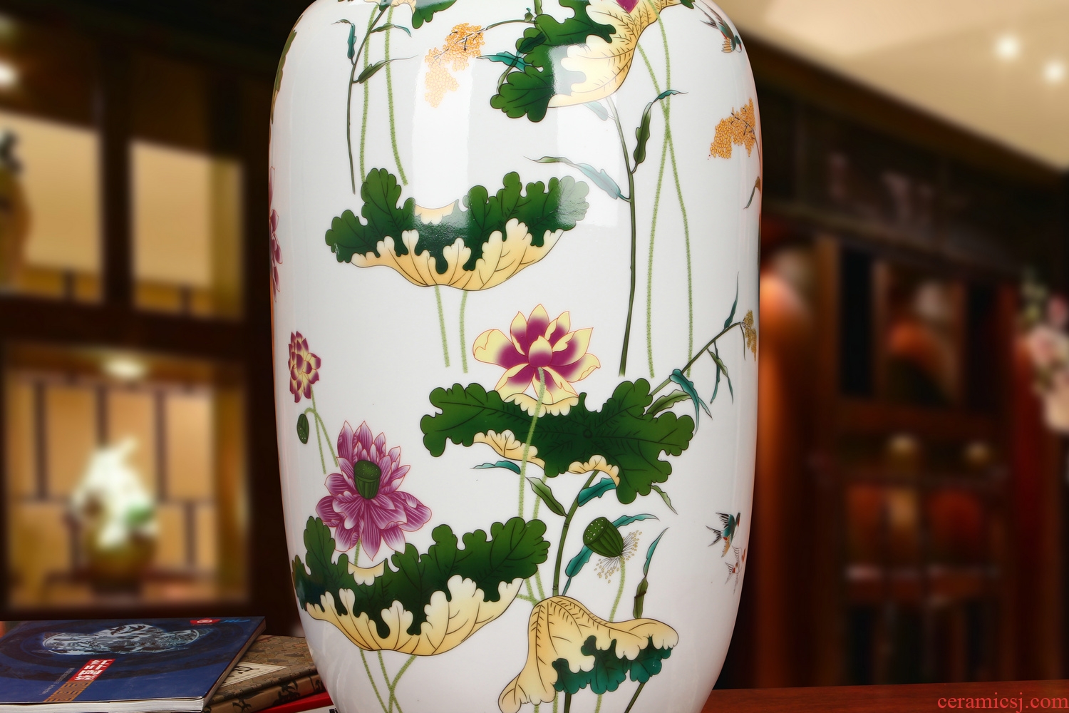 Jingdezhen ceramics powder enamel lotus pure flower vase idea gourd of large modern Chinese rural household furnishing articles