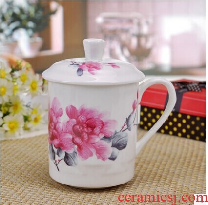 Jingdezhen ceramic cups ipads porcelain cup with cover office cup household individual cups cup 500 ml water