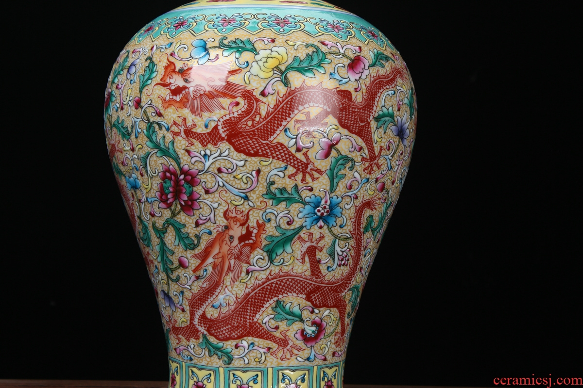 Jingdezhen porcelain vases, antique hand - made enamel pastel color tenglong general tank name plum bottle vase furnishing articles