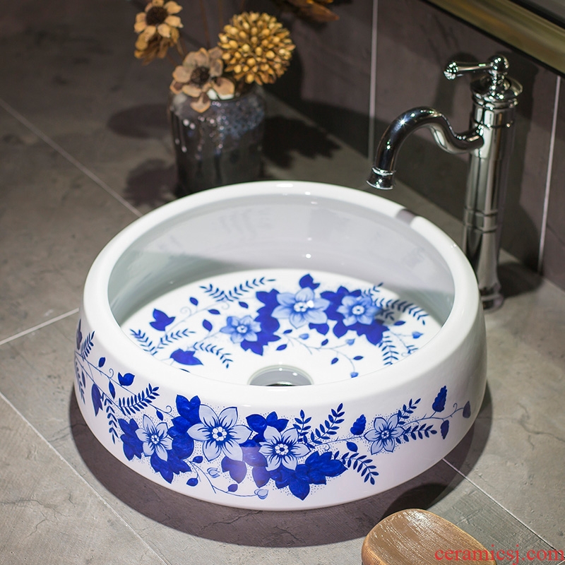 On the blue and white porcelain basin of jingdezhen ceramic lavatory basin of Chinese style basin small art circle lavabo is contracted