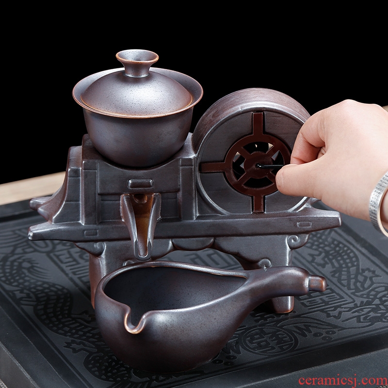 Lazy tea set and a half stone mill automatic touch water to restore ancient ways kungfu creative ceramic tea home