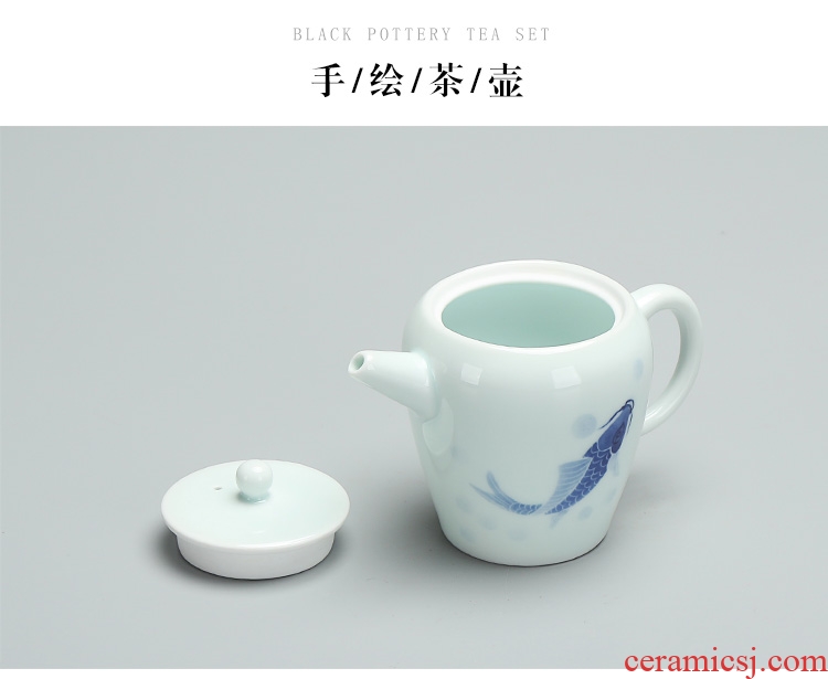 Morning xiang hand - made fish interesting shadow blue teapot celadon pot kung fu tea set ceramic teapot filter ball by hand