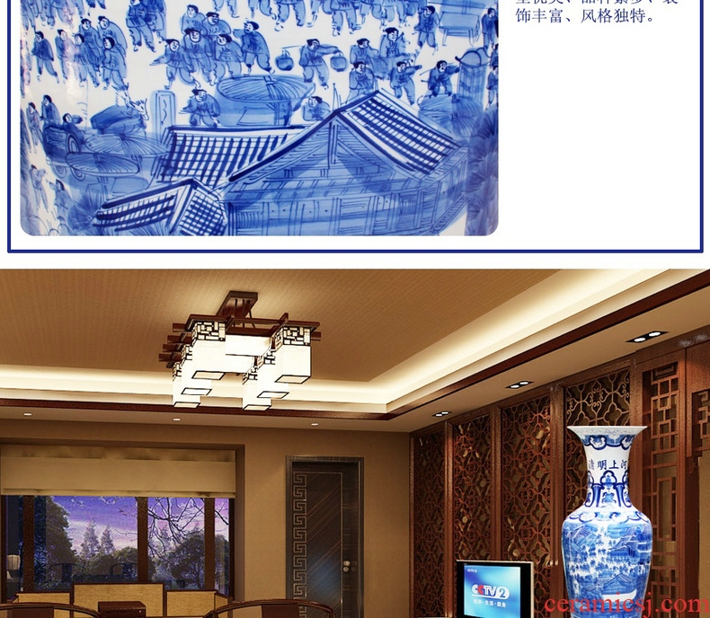 Jingdezhen ceramics hand - made ching Ming blue and white porcelain painting kk hotel lobby sitting room adornment is placed