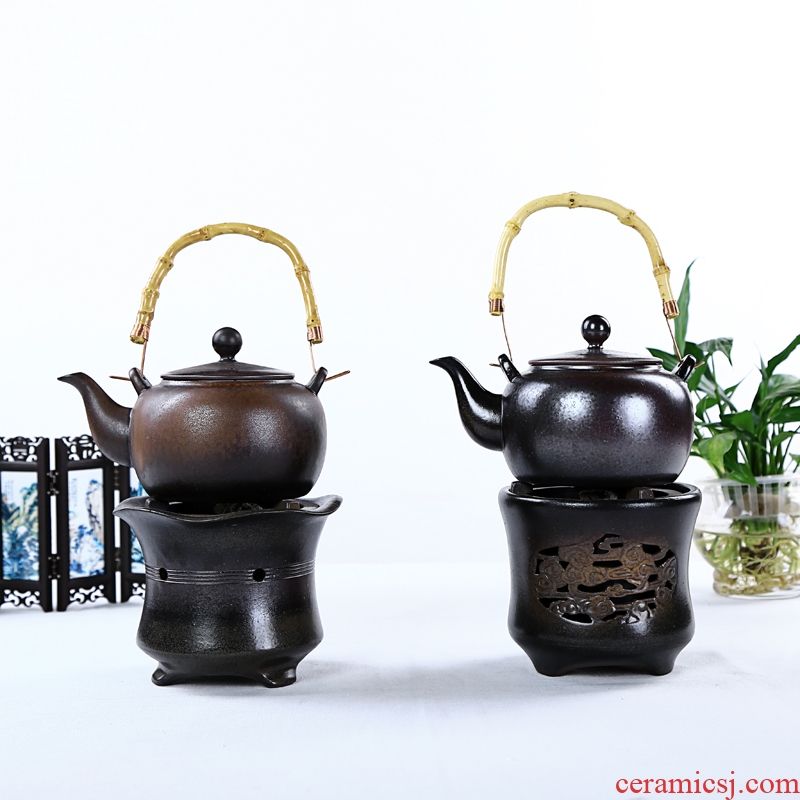 Japanese friend is coarse pottery alcohol furnace to burn the teapot set of TaoLu burn pot of boiled ceramic heat the teapot to the girder