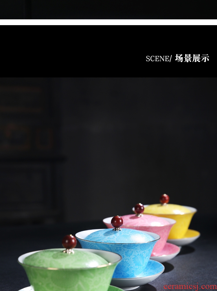 The Product of jingdezhen porcelain remit gathers up only three bowl of flowers blooming tureen kung fu paint covered bowl bowl tea cups