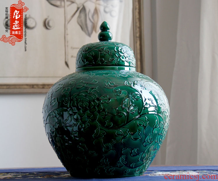 Porch receive furnishing articles of jingdezhen ceramics relief blue vase pot - bellied pot flower arranging Chinese style household ornaments