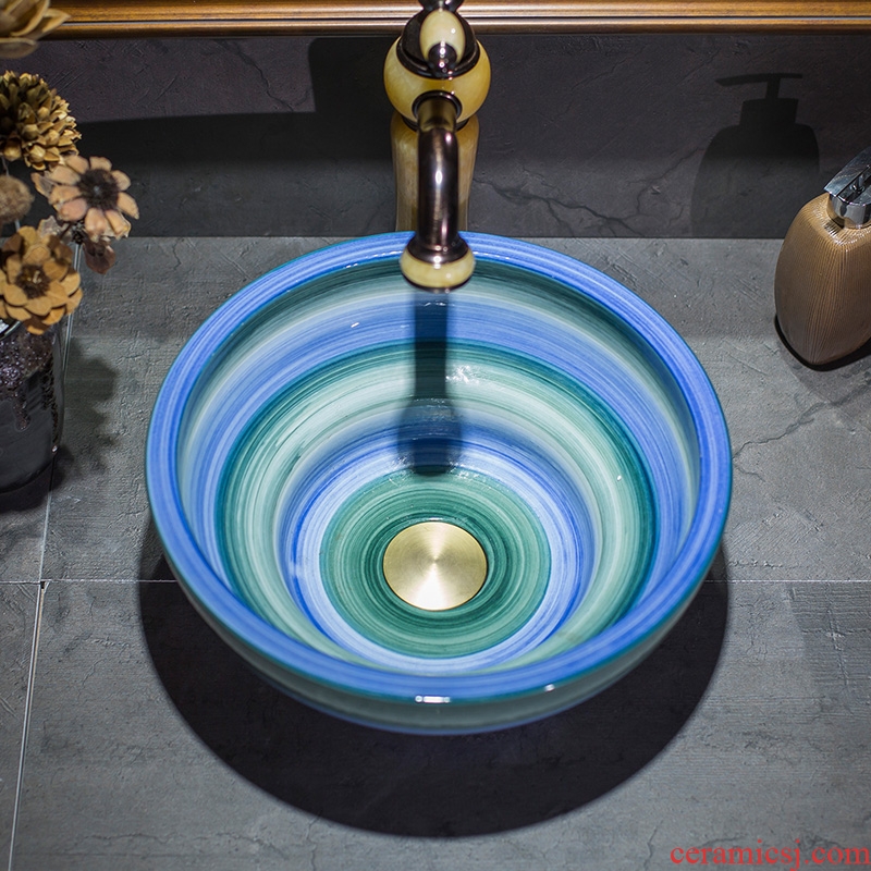 The stage basin small tall foot cup blue green gradient art basin of household ceramic lavabo toilet lavatory basin