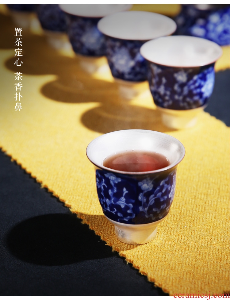 The Product of jingdezhen porcelain remit ji blue glaze tasted silver gilding ceramic cup warm hand cup sample tea cup individual CPU master CPU