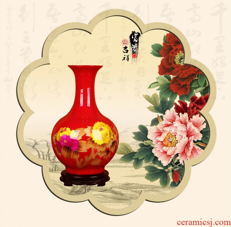 Jingdezhen ceramics China red peony flowers prosperous modern fashion vase happiness process decorative furnishing articles