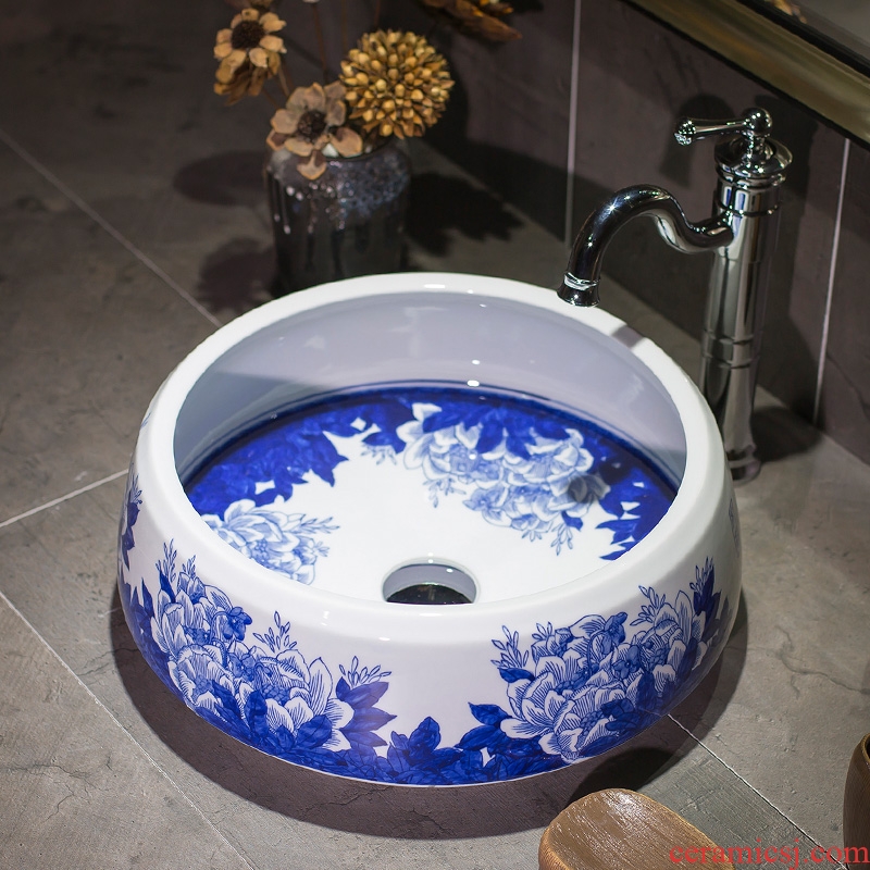 On the Chinese blue and white porcelain basin sink circular home antique Chinese wind of jingdezhen ceramic art basin