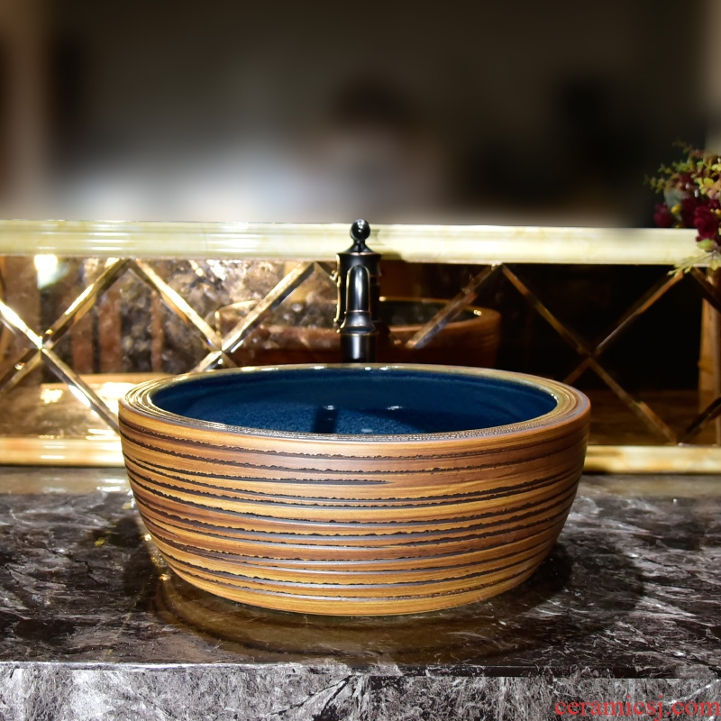 Art stage basin circular line Mediterranean ceramic lavabo home for wash lavatory toilet stage basin