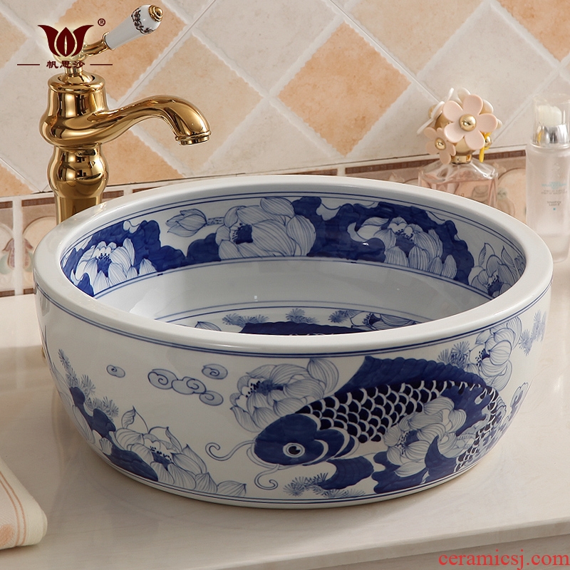 Restoring ancient ways of jingdezhen blue and white porcelain stage basin sink simple stage basin 40 cm round hotel toilet basin