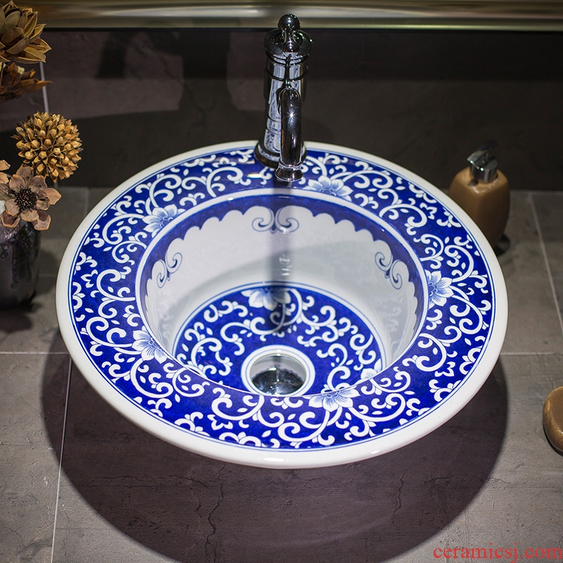 Jingdezhen ceramic stage basin elliptic small antique lavabo of new Chinese style restoring ancient ways of blue and white porcelain lavatory basin that wash a face