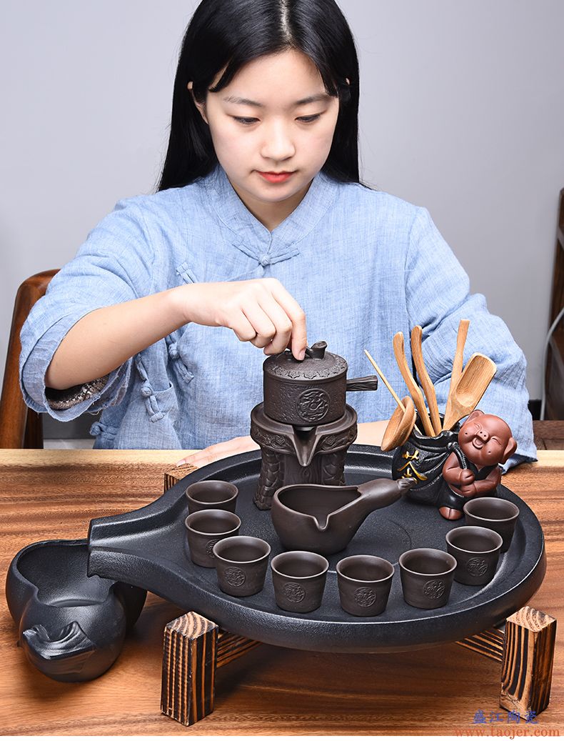 豪峰紫砂茶具套装家用功夫陶瓷泡茶壶储水小茶台茶托茶道实木茶盘