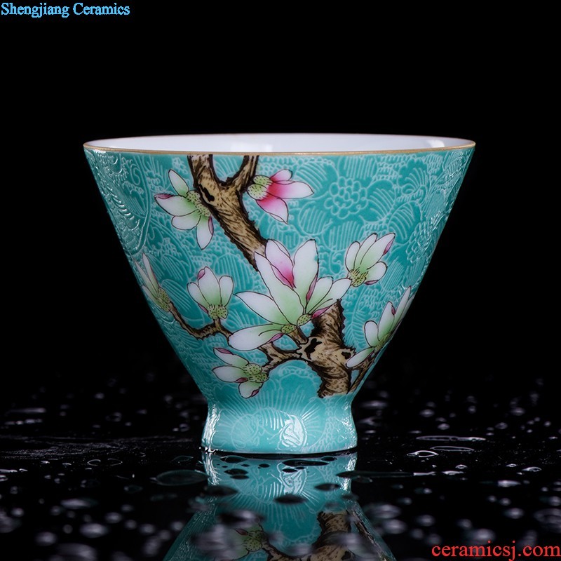 Jingdezhen ceramics tea cup bowl grilled pastel flowers single sample tea cup master cup hand-painted kung fu tea cups