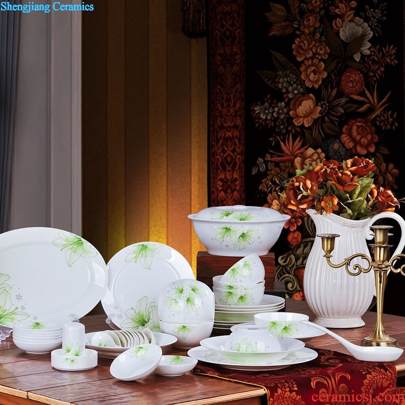 Nine domain 56 head green bone China jingdezhen porcelain tableware suit south Korean dish dish pot microwave oven