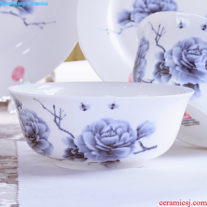 Household bowl suit to eat bread and butter rice bowls ceramic bowl Jingdezhen porcelain tableware porcelain bowl bowl home nine domain