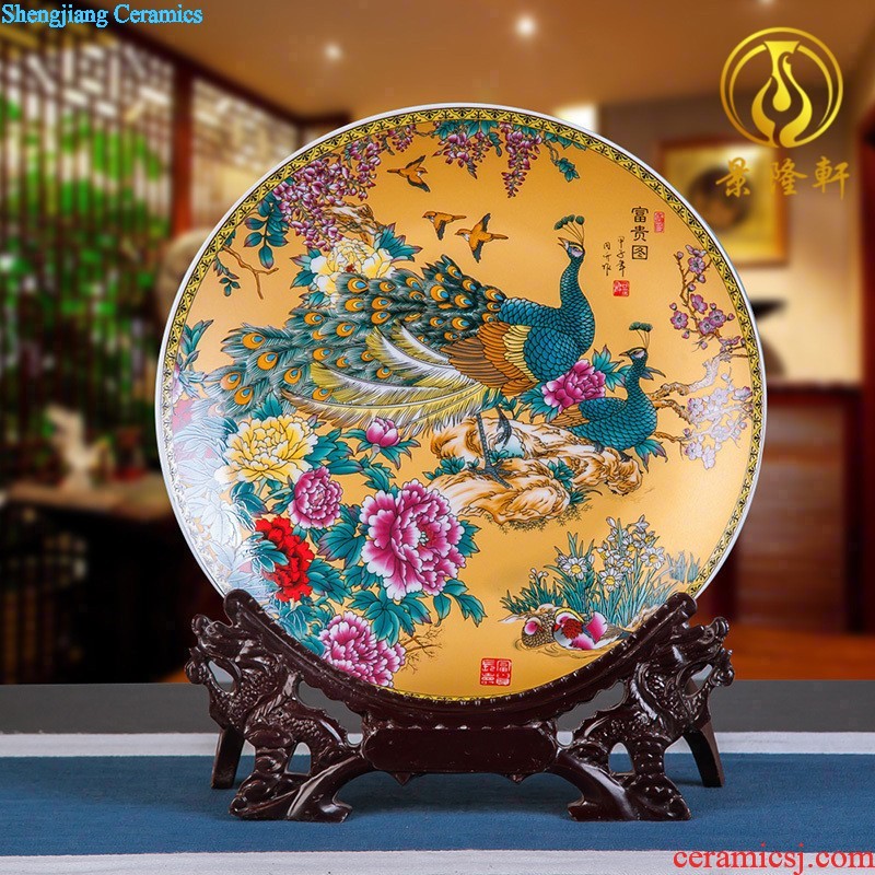 Jingdezhen ceramics furnishing articles household decorations hanging dish sitting room ark auspicious decoration plate of Chinese arts and crafts