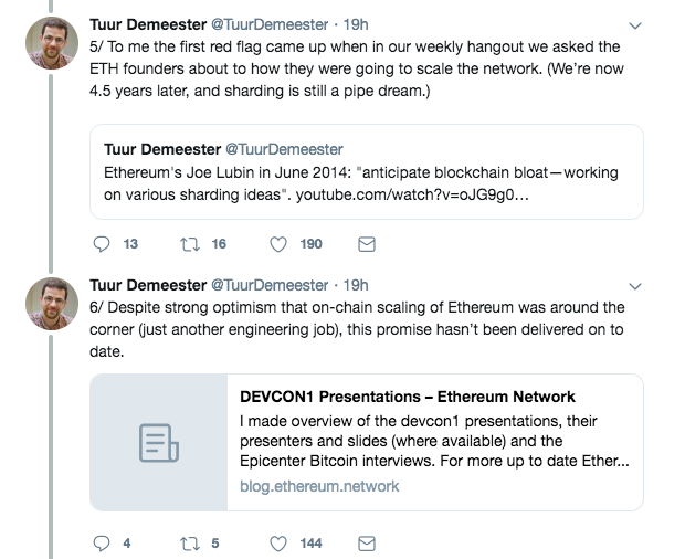 Tuur Demeester's remarks on Ethereum's scalability | Source: Twitter