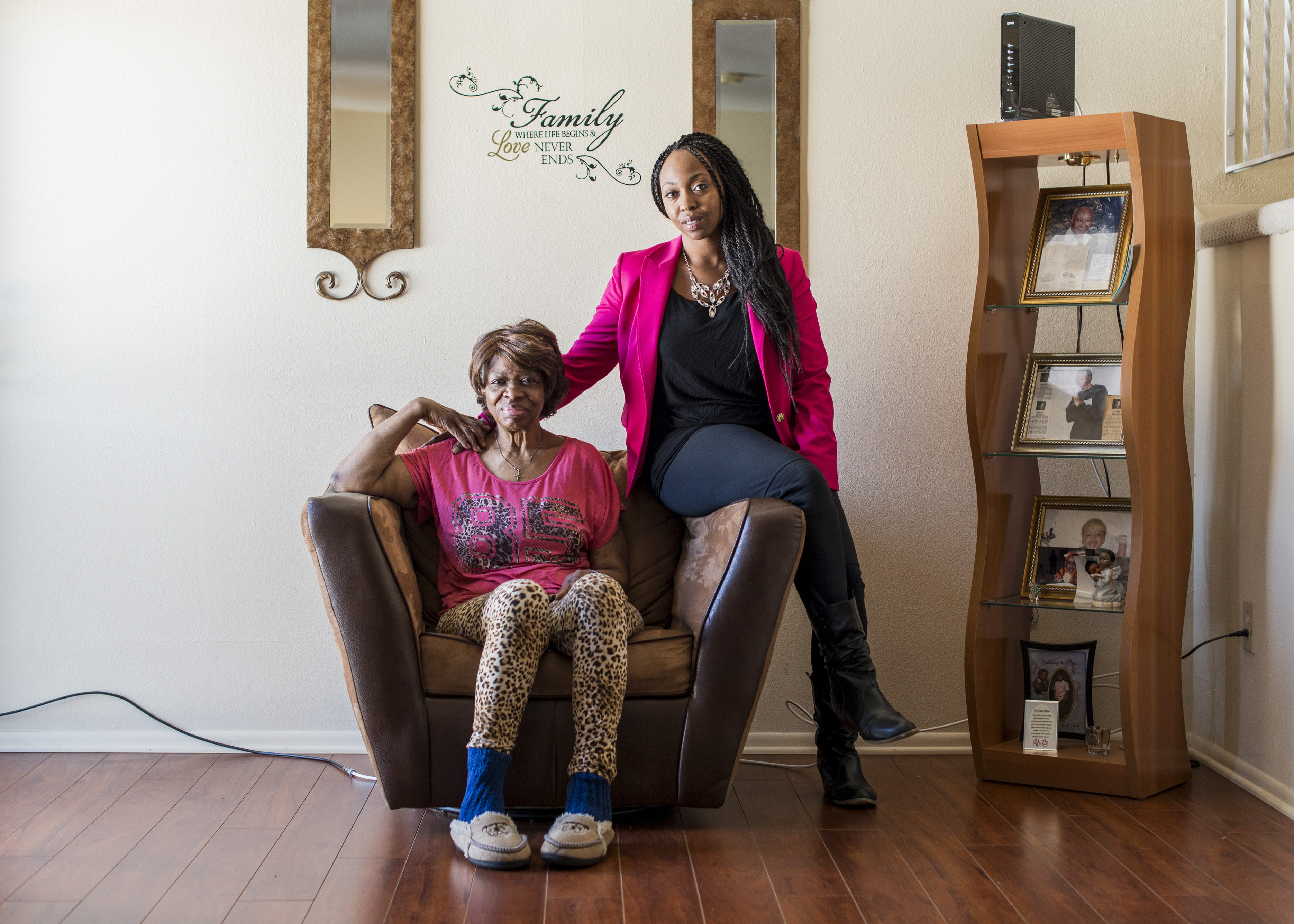 Phyllis McDowell and her daughter Krystin Stevenson, a single mother who gave up her $40,000-a-year job when her mother suffered a stroke and needed her help, in Denver.