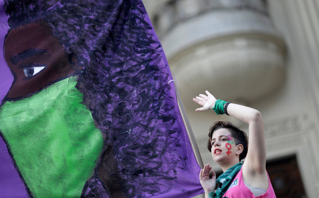 Abortion rights activists attend a demonstration for legalizing abortion in Latin America in Rio de Janeiro