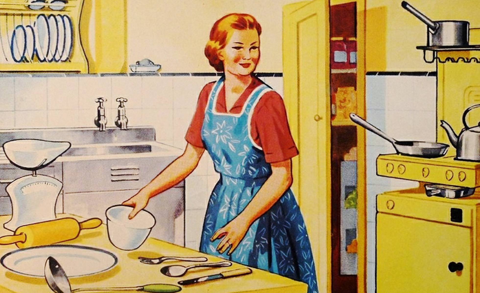 Imagem de um manual de cozinha para mulheres dos anos 50. PIXABAY