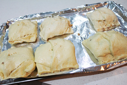 pork pie on baking sheet