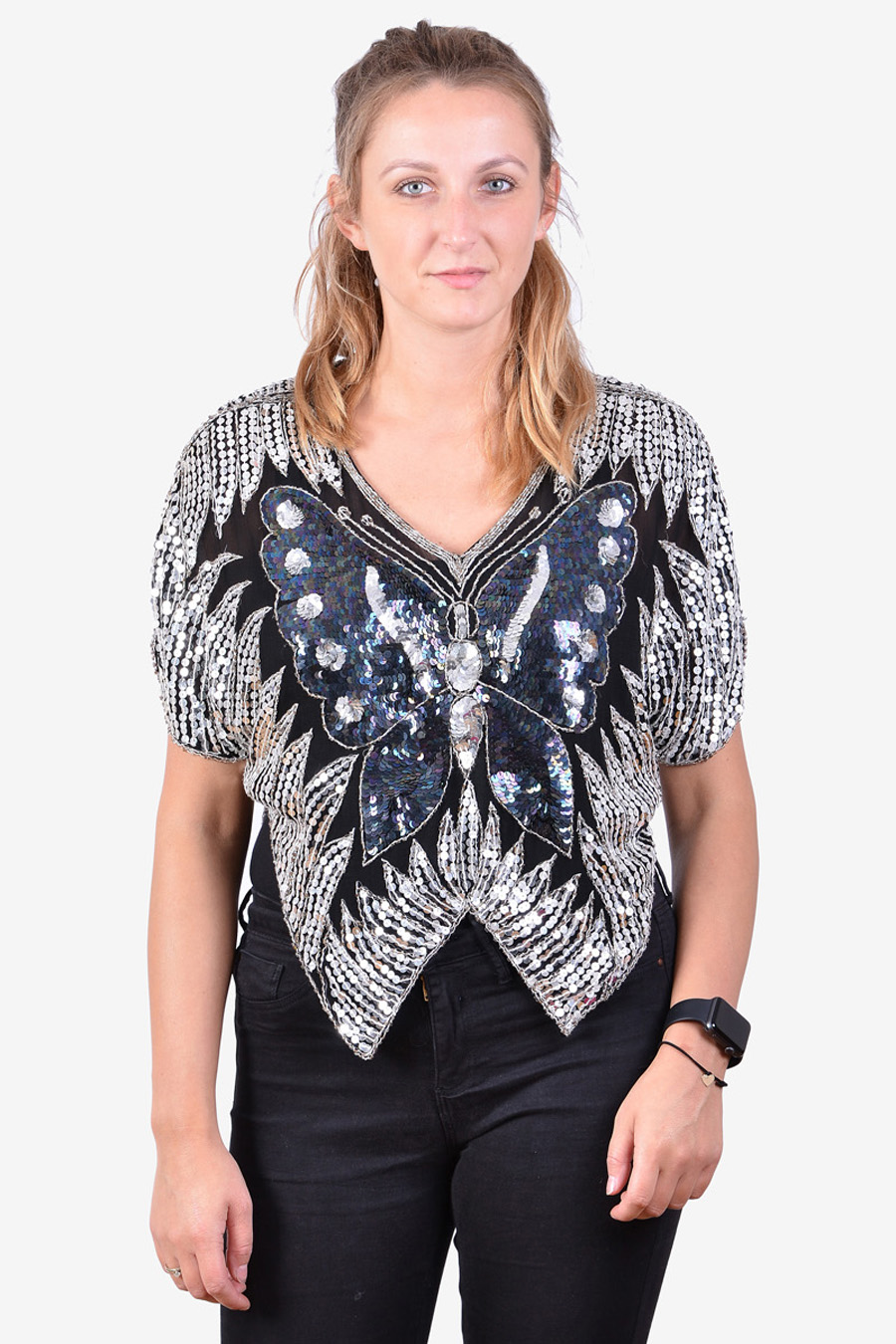 Vintage sequin butterfly top