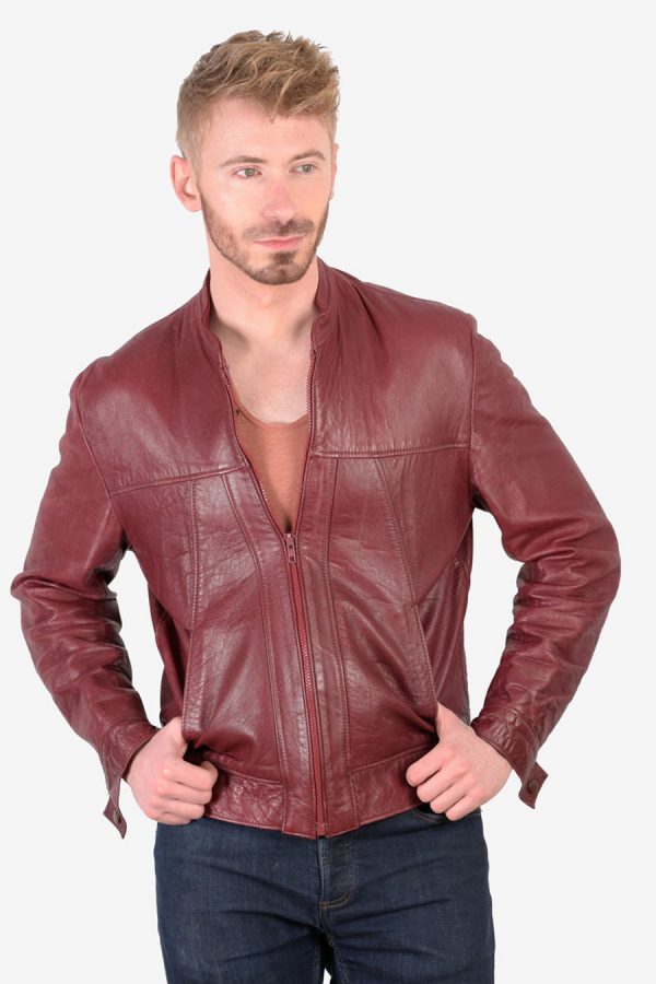 Vintage red leather bomber jacket