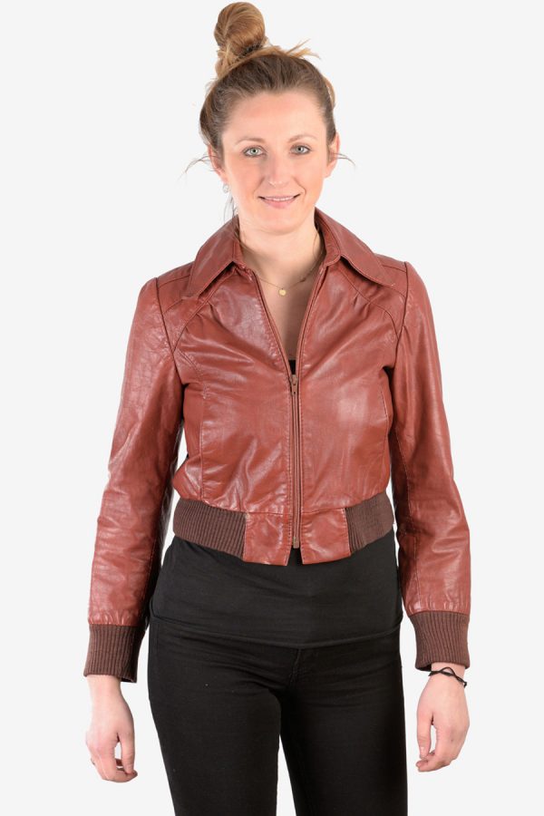 Women's vintage leather bomber jacket