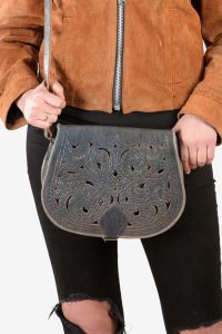 Vintage leather tooled saddle bag
