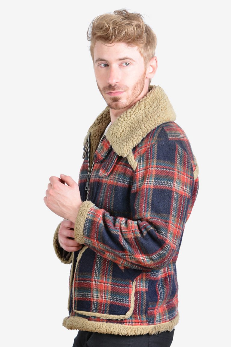 Men's 1970's Plaid Sherpa Jacket | Size M - Brick Vintage