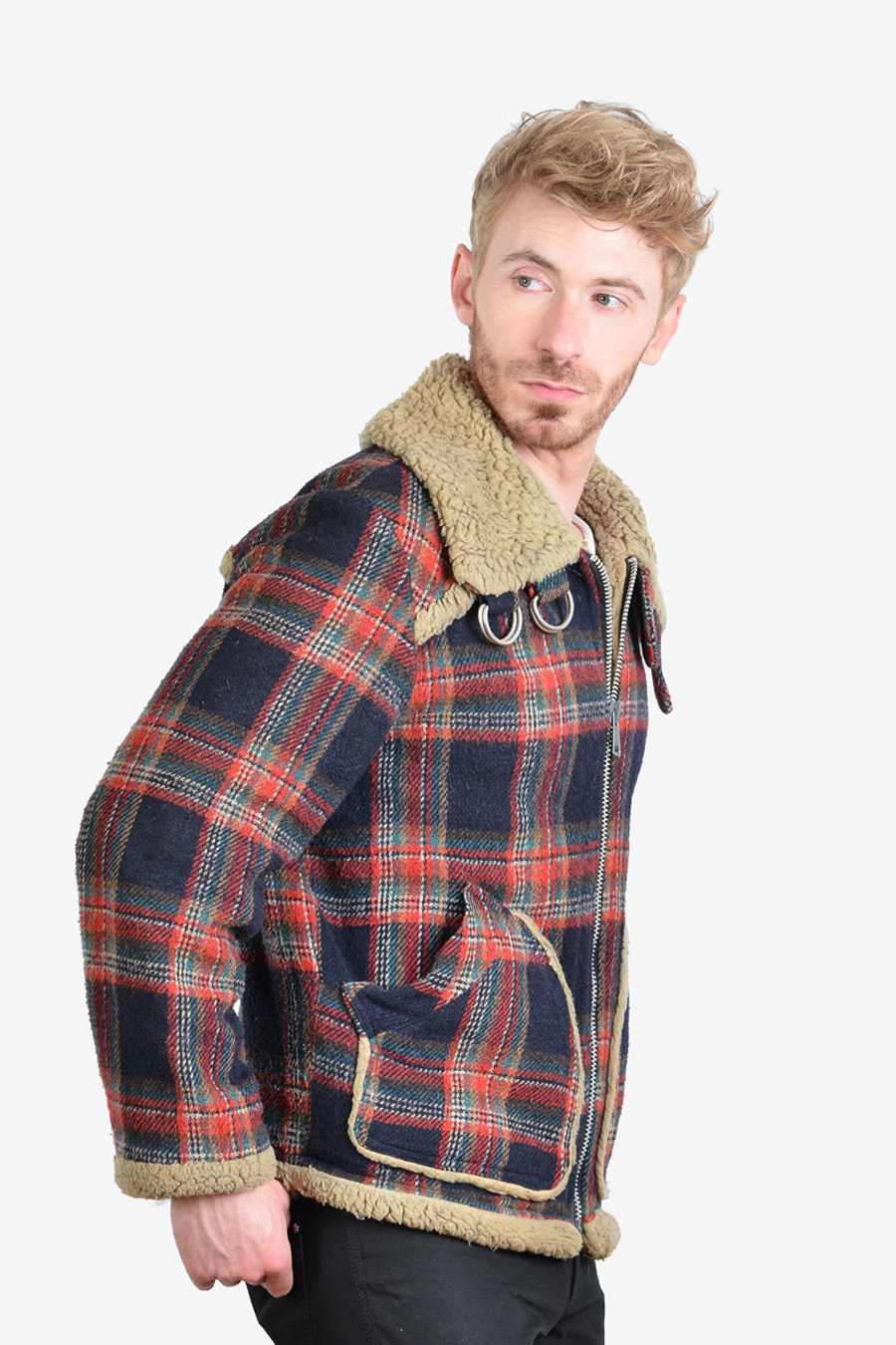 半タグステッカーSupreme Plaid Shearling Bomber jacket