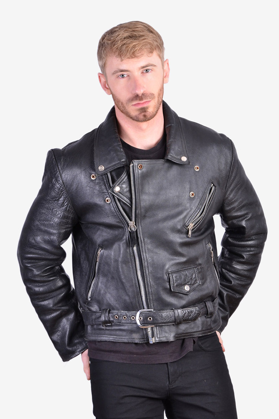 Vintage Men's Leather Biker Jacket | Size M - Brick Vintage