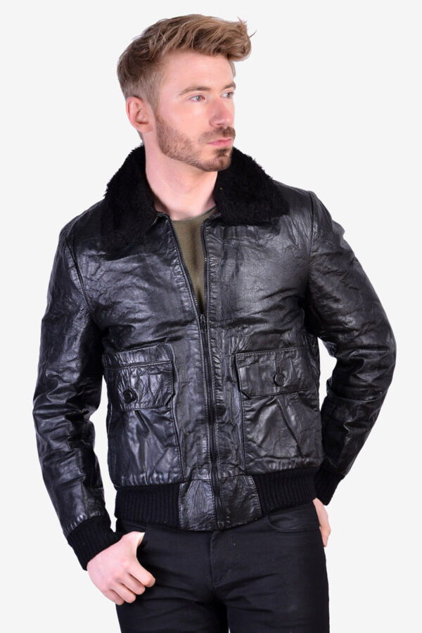 Vintage leather shearling bomber jacket