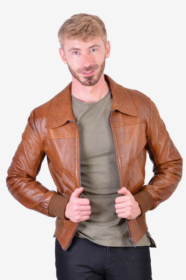 Vintage brown leather bomber jacket