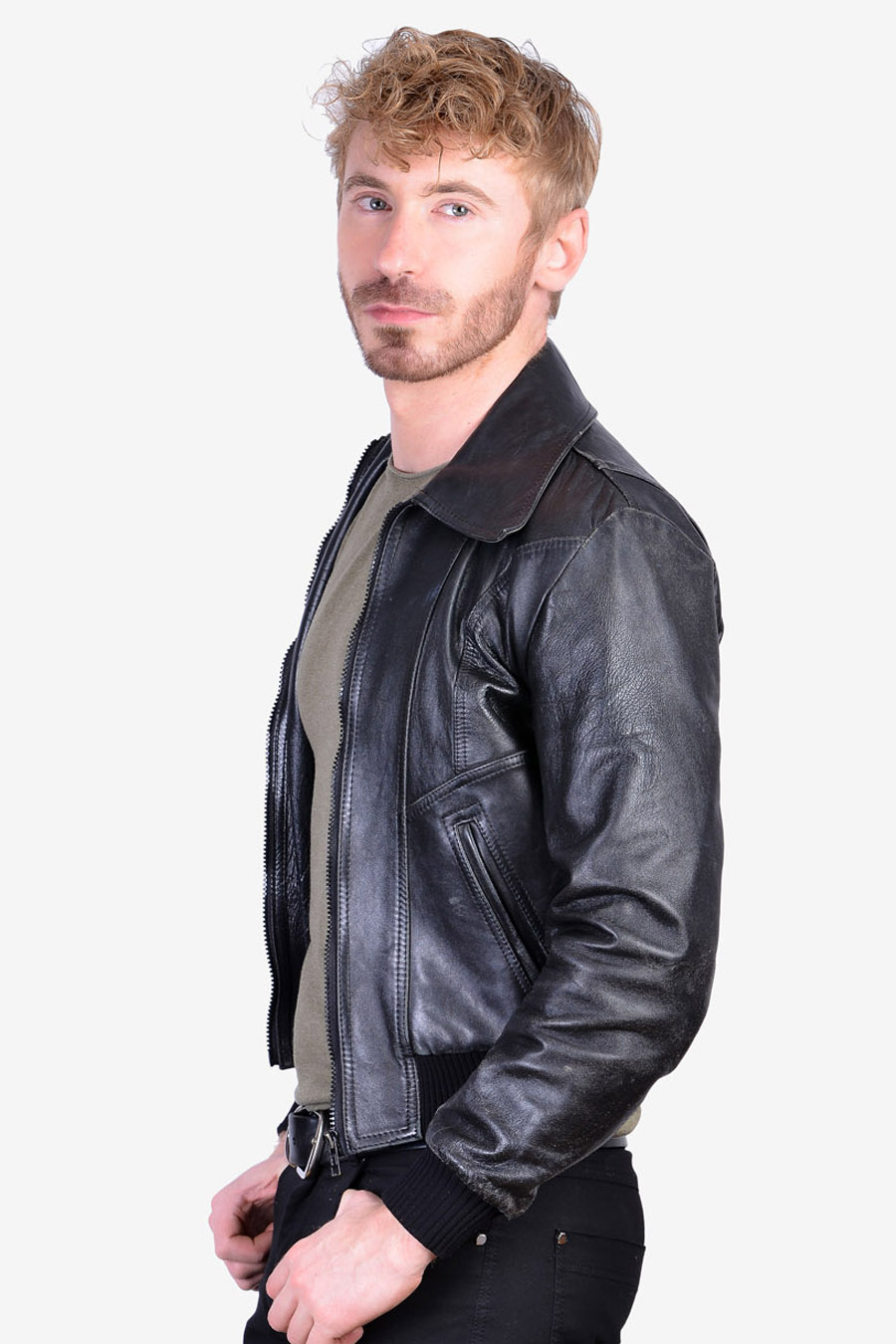 Men's Vintage Black Leather Bomber Jacket | Size XXS - Brick Vintage