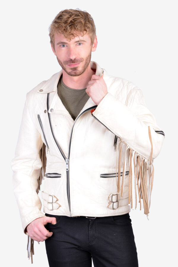Vintage leather fringed biker jacket