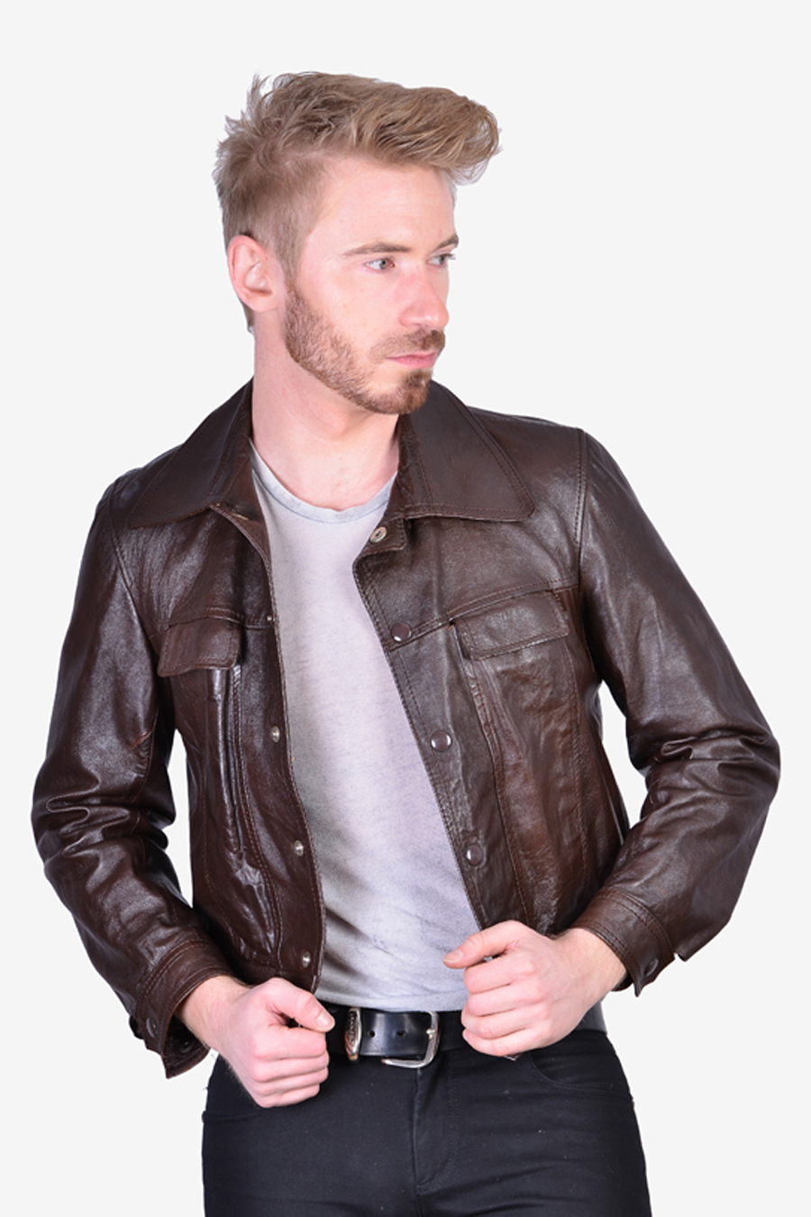 Men's Vintage Brown Leather Bomber Jacket | Size XXS - Brick Vintage