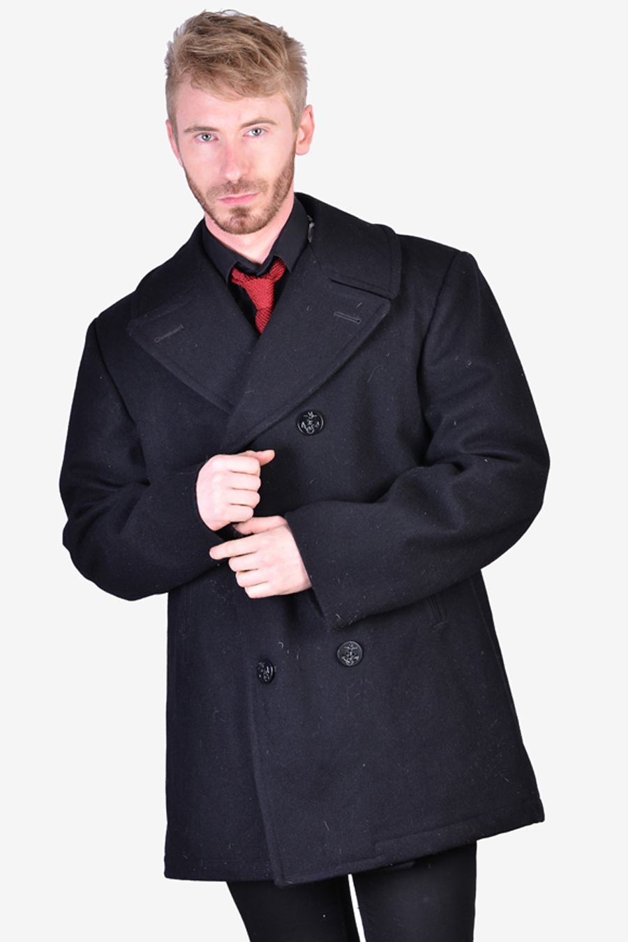 Vintage Black Wool Pea Coat | Size L