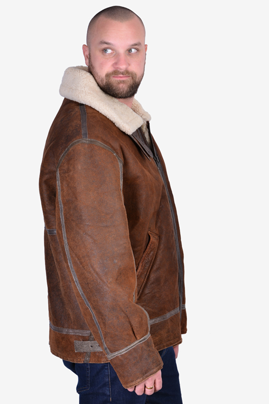 B3 Light Brown Bomber Jacket With Shearling