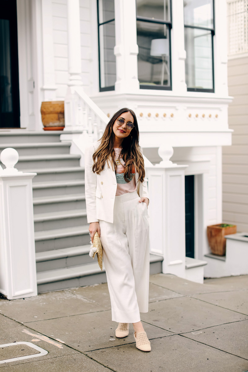 white linen pant suit