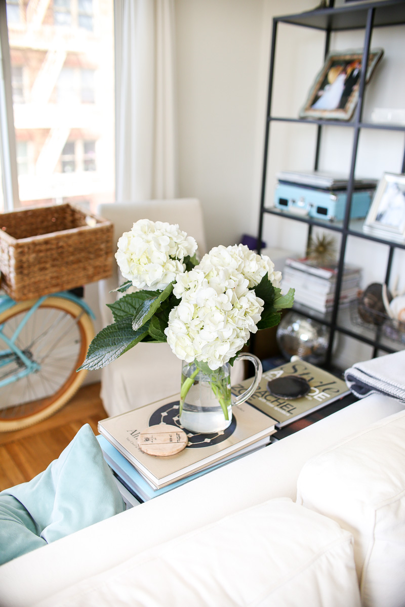 white hydrangeas