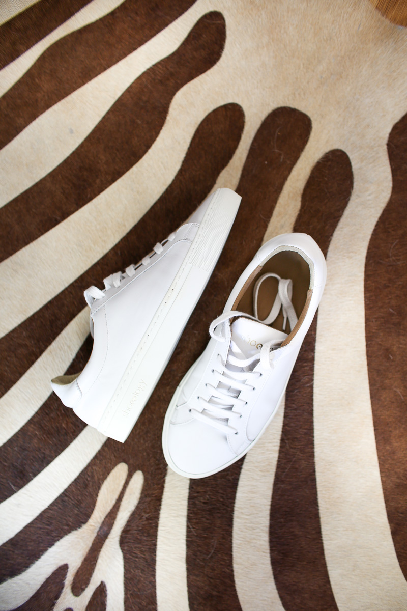 white leather sneakers